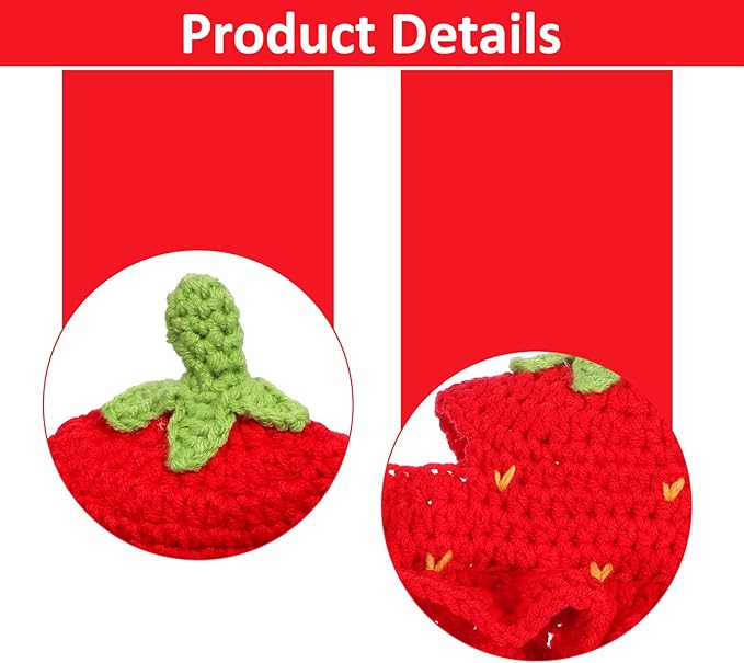 Strawberry Cat Hat, Cartoon Strawberry Design Knit Hat, Cotton & Soft Cute Knitted Hats, Funny Strawberries Dog Costume, Cute Costume Accessory for Puppy, Kitten, Small Animals, with Adjustable Cord