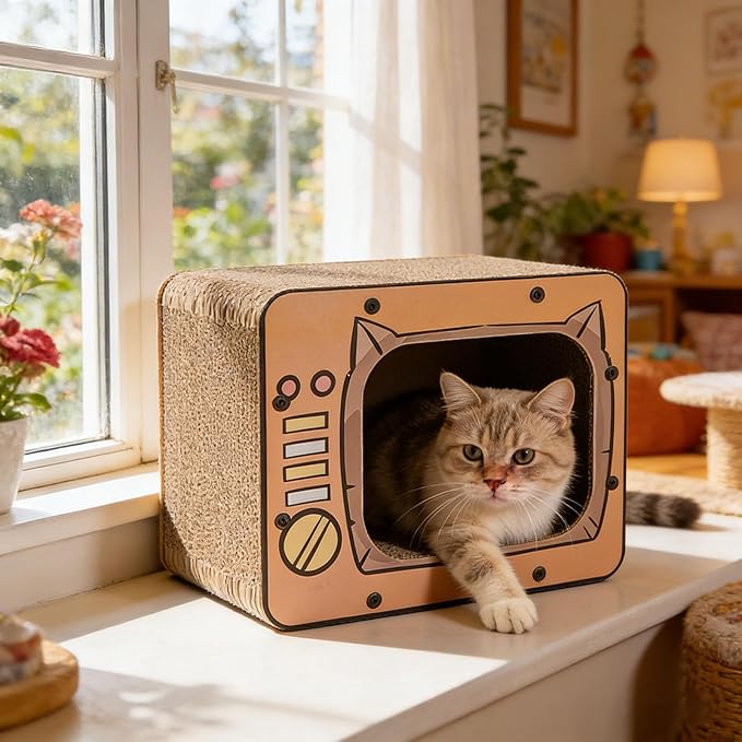 Cat Scratch House, TV Shape Corrugated Bed, Cat Furniture & Side Table for Living Room and Bedroom Decoration, Enrichment Play Exercise Boredom (#1)