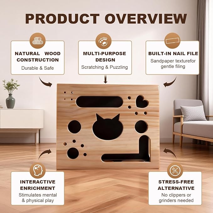 2026 New Model Cat Nail File Enrichment Box Cat Nail File Box with Sandpaper Stress-Free Alternative to Trimming Nails, Cat Toys Interactive for Indoor Cats Nail Scratcher