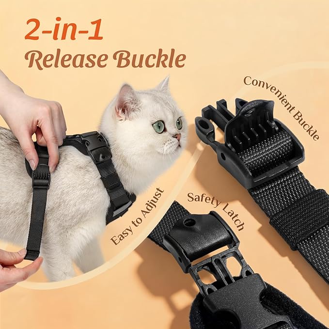 Dooradar Cat Harness and Leash Set, Escape Proof Soft with 3 Adjustable Buckles, Comfortable Vest Easy to Wear Kitten Harness with Reflective Strip, Safe for Outdoor Walking, Black, M