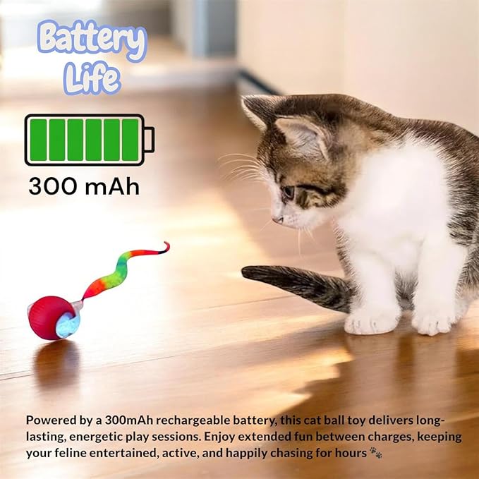 New Upgraded Red Cat Ball Toy, Speedy Tail 2.0 Cat Toy, Interactive Cat Toy Ball, Stimulating Toys and Juguetes para Gatos, Cat Toys for Indoor Cats, Interactive Dog Toys with Two Tails, (RED)