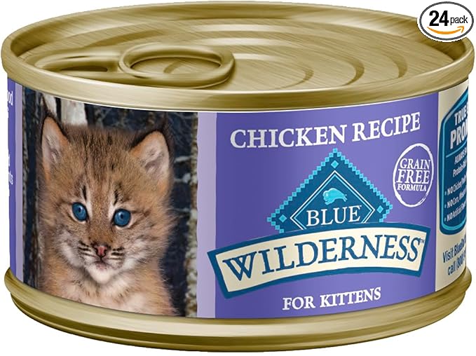 Blue Buffalo Wilderness High-Protein Grain-Free Wet Kitten Food, Chicken Paté Recipe, 3-oz Cans, 24-Count