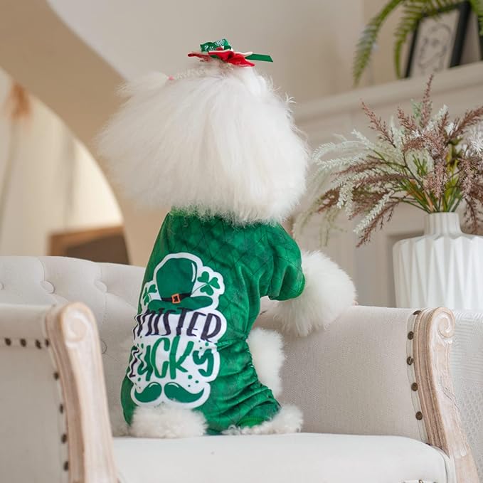 CuteBone Dog St.Patrick's Day Pajamas Puppy Onesies Small Dogs Soft Pjs Coat Cat Apparel Comfy Pet Clothes Outfit Doggie Bodysuit P274M