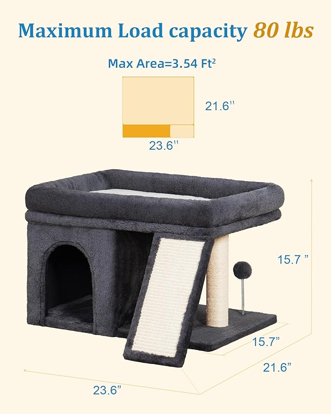 Aechonow XL Cat Tree Tower for Large Adult Cats 20 lbs+, 23x15.7Inch Perch Bed, Condo Cave for Indoor Medium Kittens, Sisal Scratchers, Extra Large