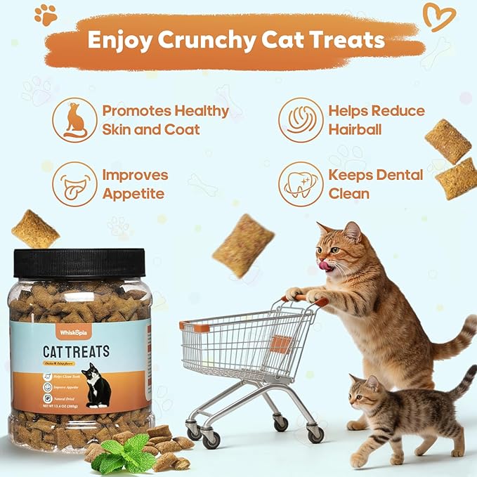 13.4 OZ Crunchy Cat Treats for Indoor Cats Classic Crunchy and Soft Kitten Snack with Real Chicken Training Biscuits for Teeth Cleaning Feline Snacks Tasty Catnip Flavor