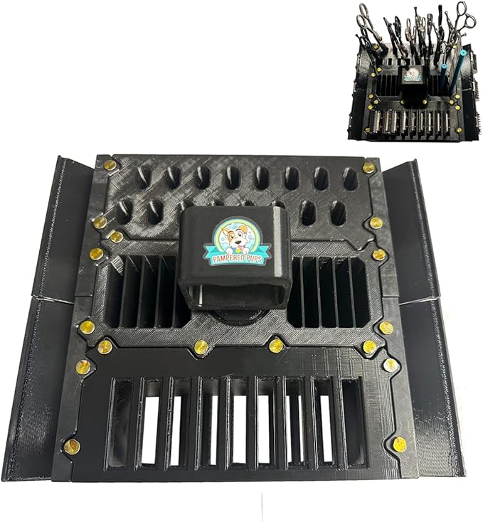 Grooming Caddy - Portable Pet Grooming Tools Caddy, Pet Grooming Tool Holder, Shears, Clipper Blades Rack, Comb Holder - Black