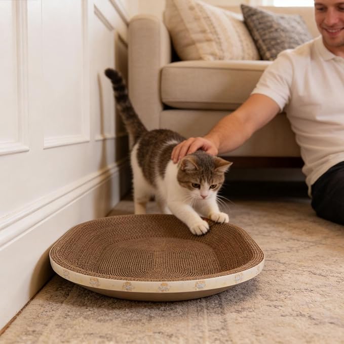 Oval Cat Cardboard Scratcher Bed, 2-in-1 Corrugated Cardboard Scratching Pad, Corrugated Lounge Couch Breathable Pet Scratch Pad for Small and Large Cats (Coffee)