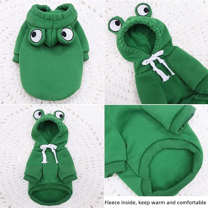 Pet Clothing Dog Transformation Frog Hoodie Autumn and Winter Warm Small Large Dog Method Dou Cat Bullfighting Clothes (Frog,XS)