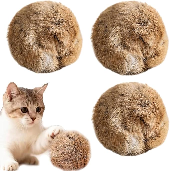 Rabbit Fur Ball Cat Toy, Soft Fluffy Cat Toy Ball, Furry Catnip Toy Ball, for Indoor Cats – Furry, Fun to Chase for Hunting Instinct Play & Interactive Bonding