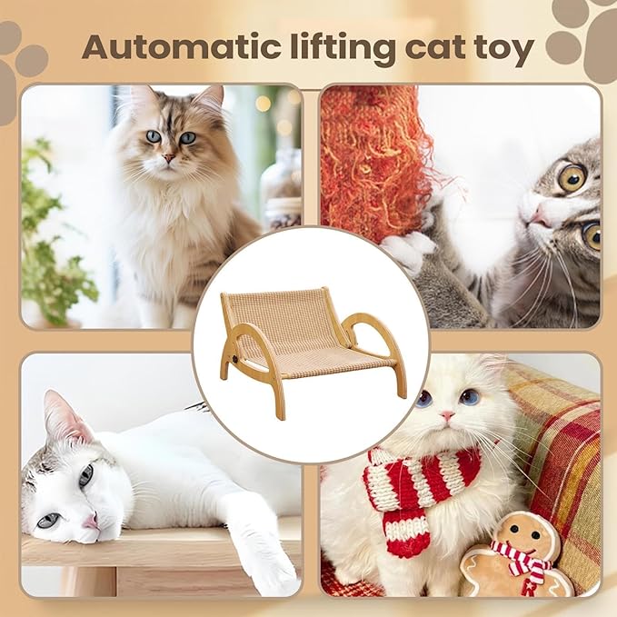 Cat Scratcher Couch, Pet Scratch Lounge, Wooden Frame Recliner, Sisal Claw Panel Adjustable Back Support, Furniture Protector Space Saving Design, Indoor Kitten Resting Bed Carpet