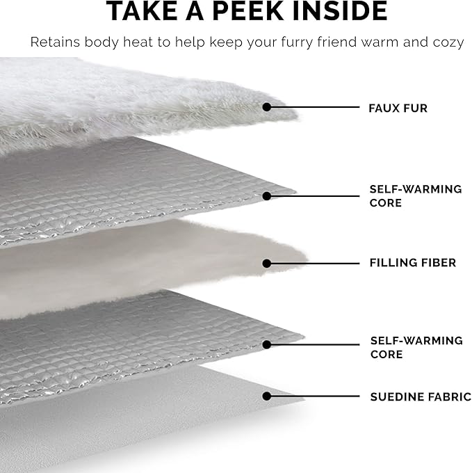 Furhaven Self-Warming Cat Bed for Indoor Cats, 4-Beds-in-1 & Washable - Plush Long Faux Fur Convertible Cuddler - Silver, Small