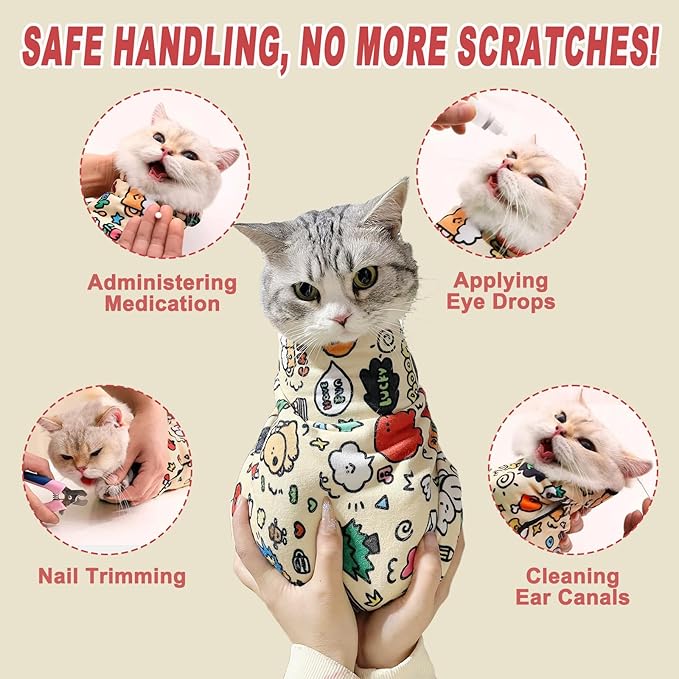 Large Cat Grooming Wrap – Soft Blanket with Magic Straps for Nail Trimming, Bath & Calm Restraint