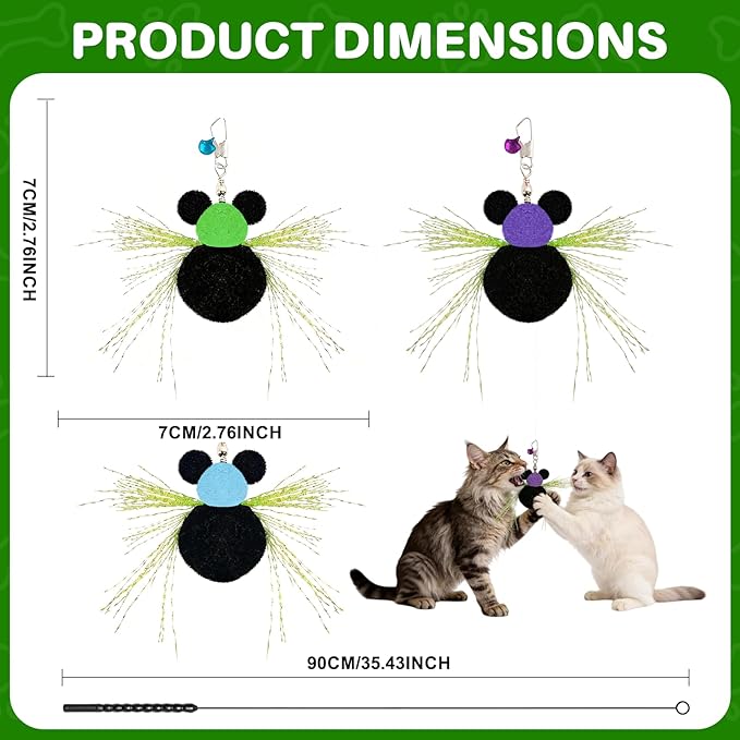 Walfront Interactive Cat Wand Toy with Small Insect Replacement Heads and Bell, Indoor Cat Exercise Toy for Overweight or Inactive Cats, Kittens and Adult Cats, Boosts Activity and Reduces Boredom