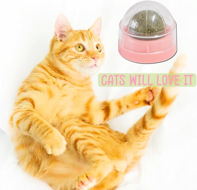 Pink Catnip Balls for Cats - 3PCS Wall Catnip Toys Edible Cat Toys for Cat Lick Safe Healthy Kitten Chew Toys Teeth Cleaning Dental Cat Toys