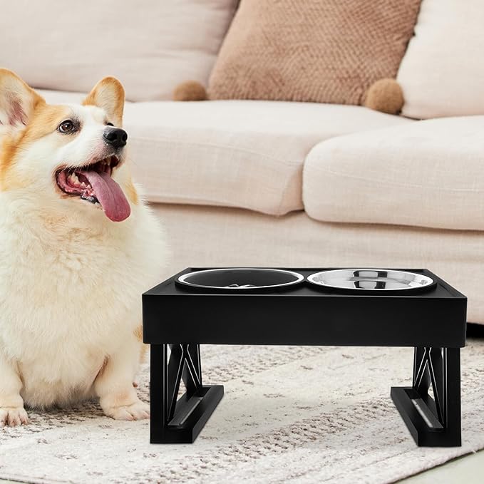 Beaupretty Elevated Double Pet Bowl Set Stainless Steel Slow Feeder with Adjustable Stand for Cats and Small Dogs Feeding and Watering Supplies