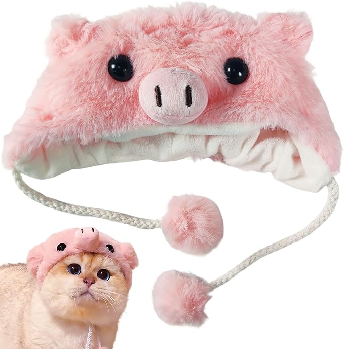 Adorable Pet Plush Headwear, Soft Small Pet Costume Warm Hat for Cat Puppy Dog, Cute Comfortable Pet Head Cover Ear Muffs for Festival Party Activity, Pig, 1 Piece