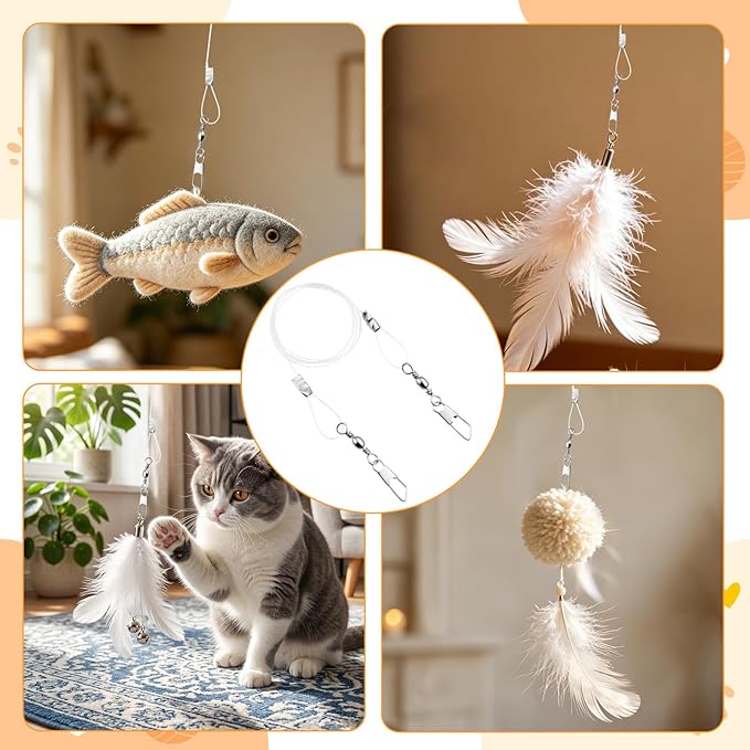 5 Pcs Replacement Strings for Cat Wand Toy, Nylon Cat String Elastic Paracord String Kitten Wand Toy Refill Wires with Lobster Clasps for All Lures,22 Inch