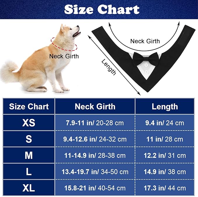 Formal Dog Tuxedo, Wedding Pet Bandana Birthday Dog Tux Costume Puppy Outfit Adjustable Collar with Bowtie, Dog Clothes for Small Medium Dogs Cats, Dog Wedding Attire Party Clothing Apparel (X-Large)