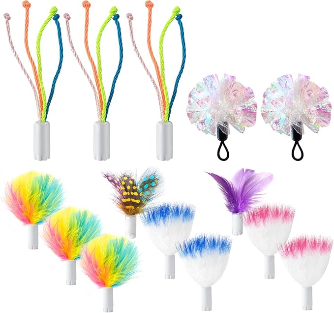 ORSDA 14PCS Cat Feather Toys Replacement Interactive Kitten Toys for Indoor Cats with Mylar Crinkle Balls Multicolor Pack for Indoor Exercise（Only Suitable for T65 & T85 4 in 1 and 5 in 1 Cat Toy
