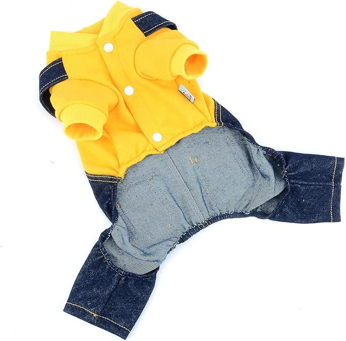 Dog Outfits for Small Dogs Boy Girl Spring Shirts Denim Bib Pants 2 Pockets Jumpsuits One Piece Apparel for Cats Puppies Chihuahua Clothes Adorable Overall for Medium Pet 4 legs Autumn Yellow L