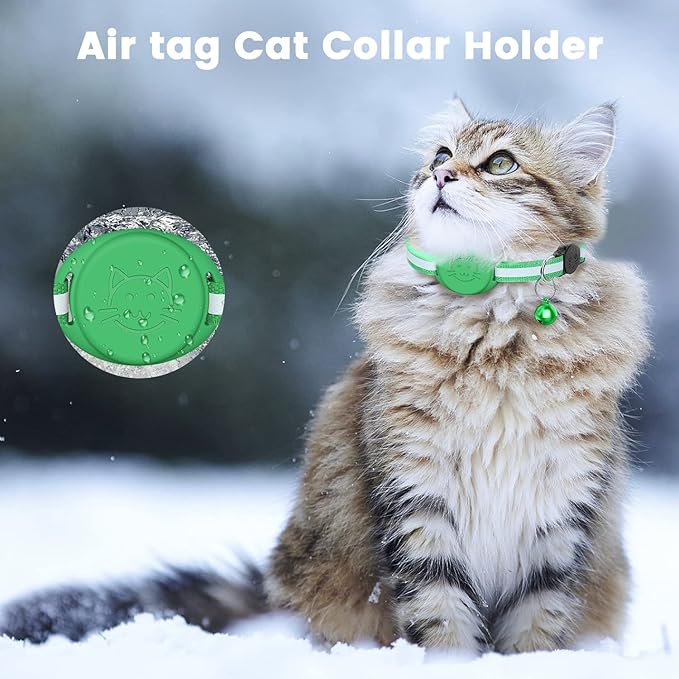Upgrade Airtag Cat Collar, Reflective Kitten Cat Collar with Bell and Airtag Holder Compatible with Apple Airtags