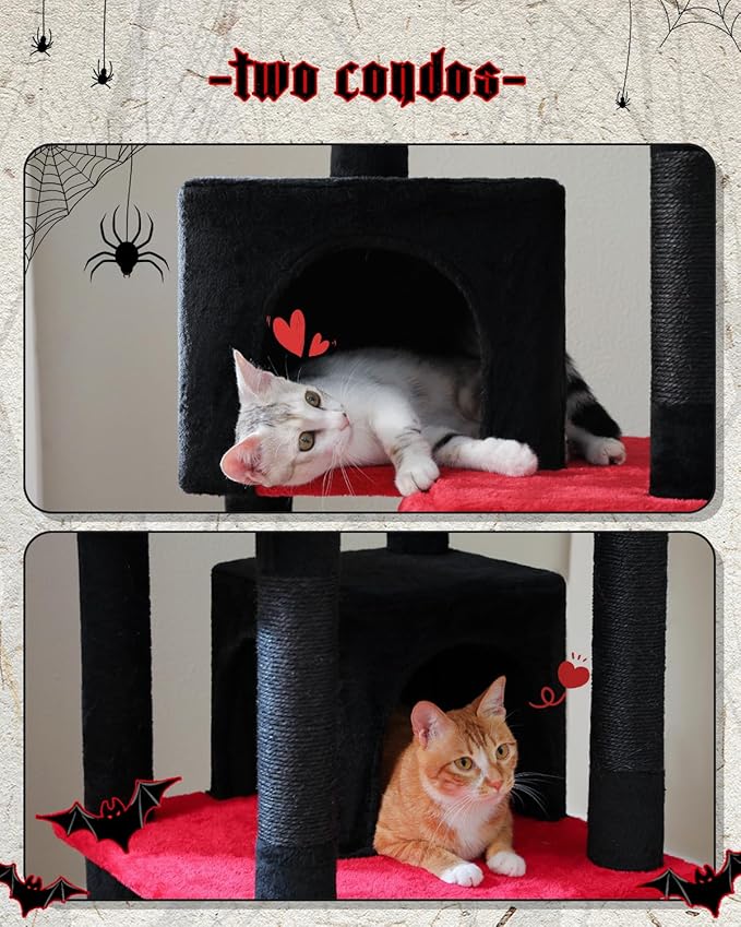 MUTTROS Gothic Cat Tree for Large Cats, 70.9" Tall Black Cat Tower with Coffin Bed, Cat Condo, Sisal Scratching Posts & Top Perch, Spider Hanging Ball, Multi-Level Spooky Cat Tree, Halloween, Black