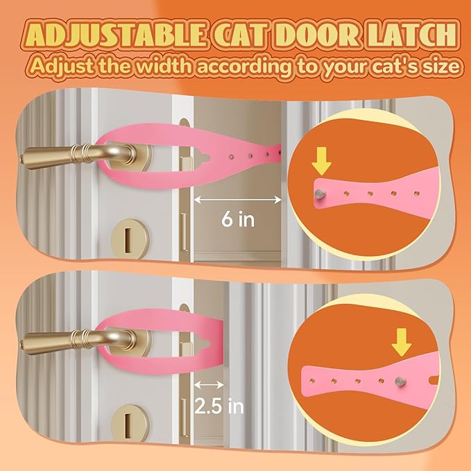 TGIOW Cat Door Latch, 2 Pcs Cat Door Stopper Pet Door Latch to Keep Dog Out of Litter Box and Food, Door Prop for Cat with 5 Adjustable Size Strap 2.5-6" Wide, No Measuring, Easy to Install, Pink