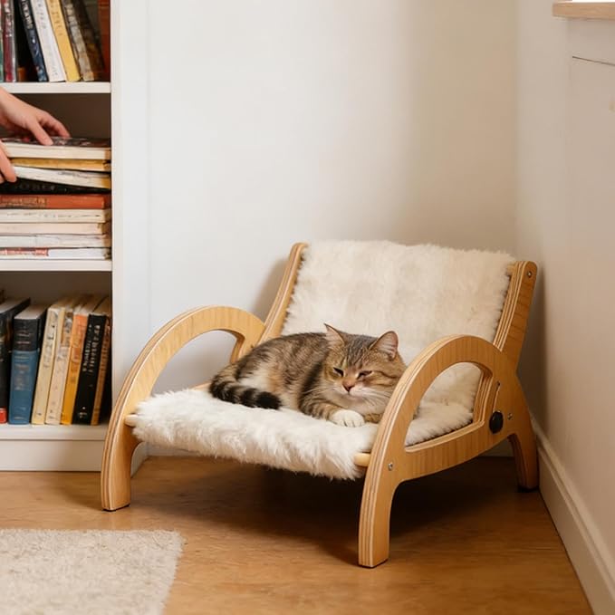Cat Scratcher Couch, Pet Scratch Lounge, Wooden Frame Recliner, Sisal Claw Panel Adjustable Back Support, Furniture Protector Space Saving Design, Indoor Kitten Resting Bed Carpet