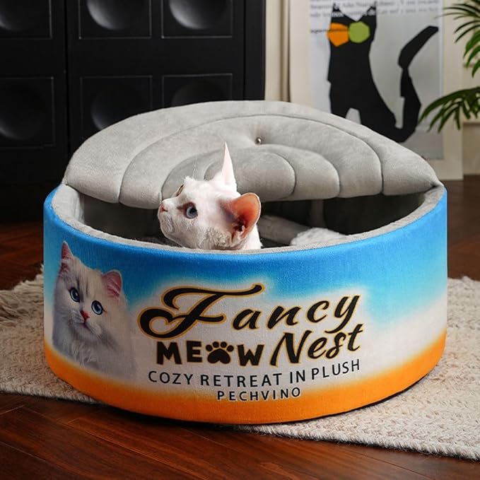 PECHVINO Covered Cat Bed – 19.7" Cozy Hideaway with Soft Lid Design – Enclosed Plush Cave for Indoor Cats and Kittens Can Shape Bed