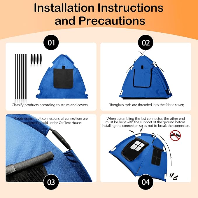 Portable Pet Tent with Full-Enclosure Zippered Mesh Door, Indoor & Outdoor Cat House for Safety & Ventilation, Cozy Nest for Cats, Puppies & Small Animals, Blue
