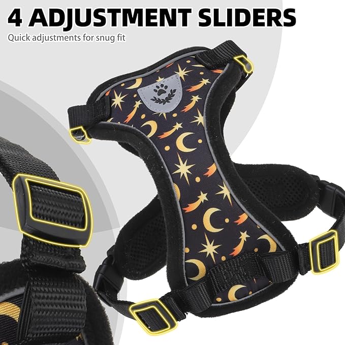 PUPTECK Cat Harness and Leash Set Escape Proof Reflective Cat Walking Harness Adjustable Soft Breathable Mesh Vest for Small Pets, Star&Moon, M