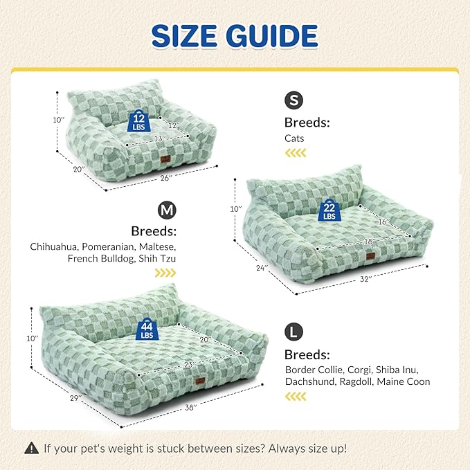 ABCPET Cat Bed Cats Couch for Puppy and Kitten, Fluffy Pet Couch Small Dog Sofa Bed, Supportive Cat Sofa for Indoor Cats, Washable Cover & Non-Slip, 26 inch, Green