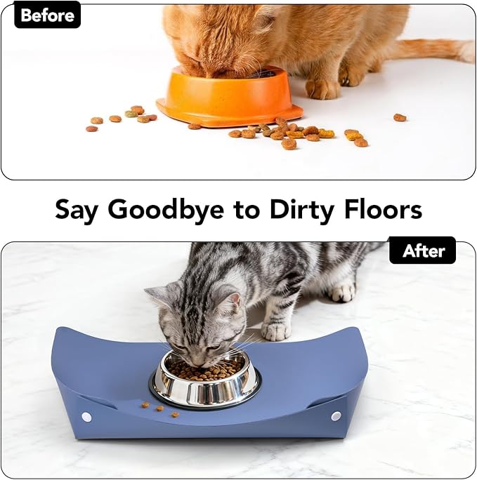 Cat & Dog Pet Feeding Mat,Pet Food Mats for Floor Waterproof,Protects Floors from Spills, Cat Bowl Mats for Food and Water,Gray Blue
