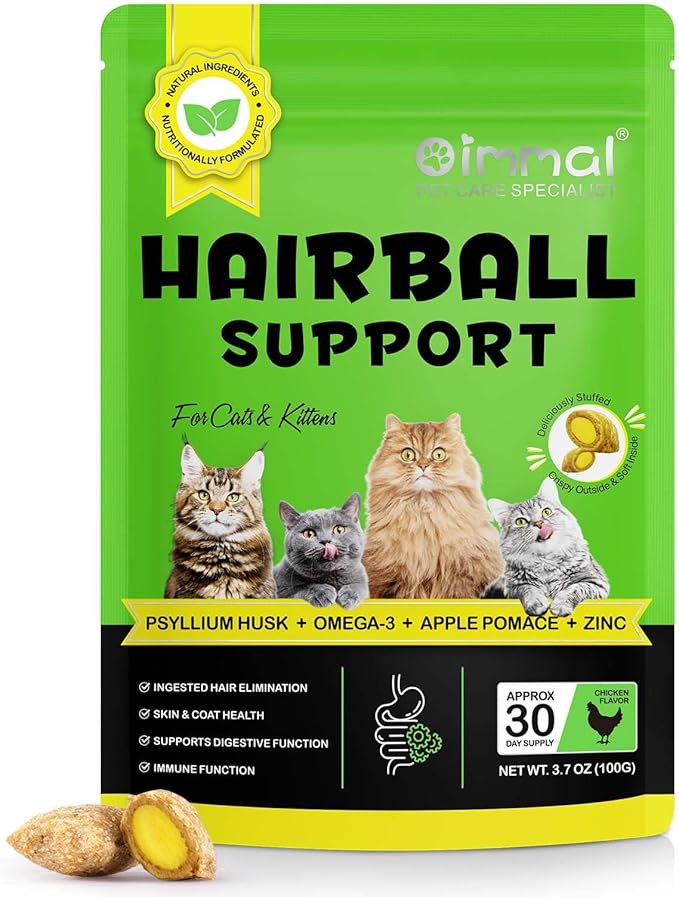 Cat Hairball Support Crunchy & Creamy Chews,Omega 3 & Zinc for Healthy Skin & Coat, Tasty Chicken Flavor,Supports Skin & Coat, Digestion,30-Day Supply