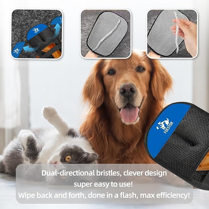 Pet Hair Remover Tool Glove for Cats & Dogs, Static Lint and Fur Removing Mitts for Laundry, Couch, Carpet, Clothing, and Auto Seats