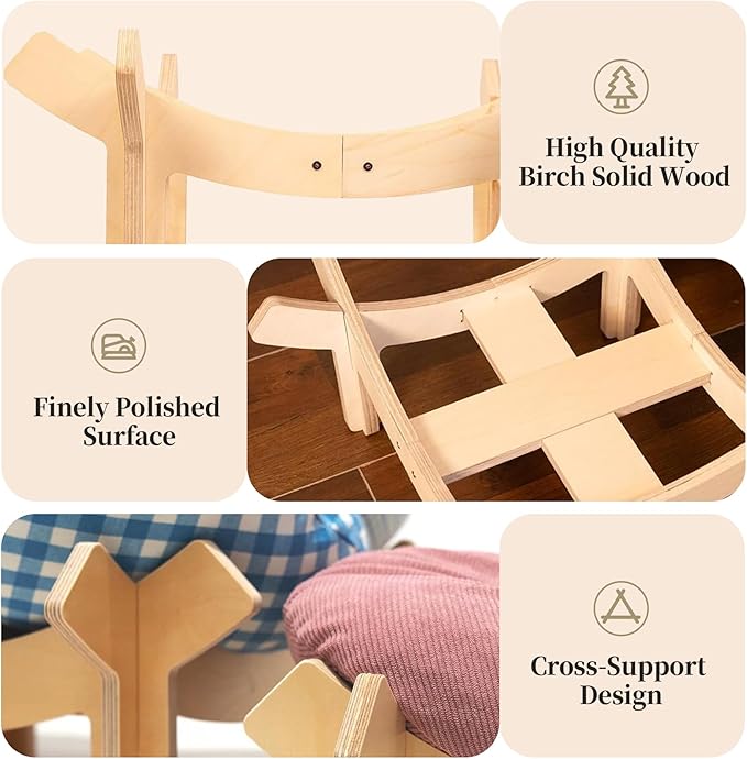 PACHIRA Elevated Cat Bed Wooden, Cat Couch Fluffy, Cat Sofa Flower for Indoor Cats, Raised Cat Bed with Washable Fluffy Cushion and Birch Wood, Cat Chair for Kitty and Puppy, Cat Furniture (Colored)