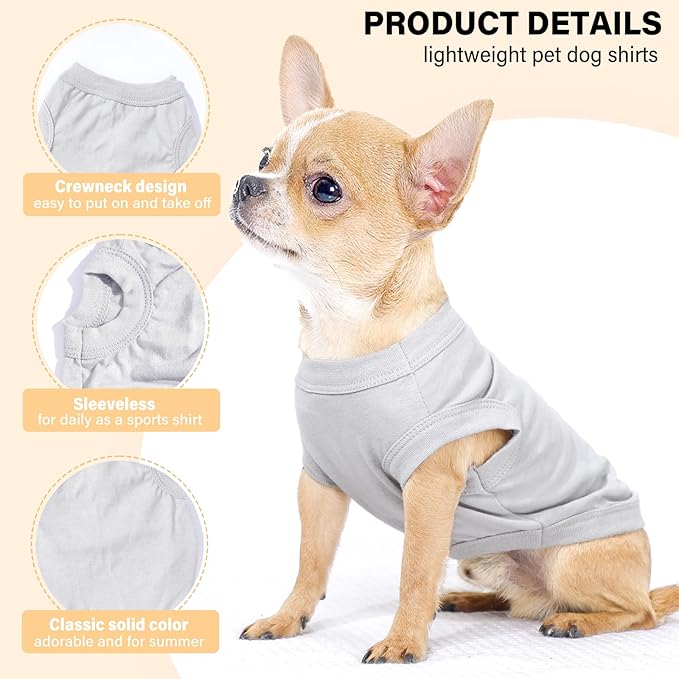 2-Pack Dog Shirts Summer Dog Clothes for Small Medium Dogs Boy, Teacup, Chihuahua, Yorkie, Pug and Cats, Solid Color Pet Tshirts Puppy Clothes, XS, Black+ Grey