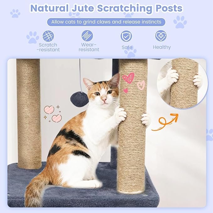 Tangkula 64 Inch Tall Cat Tree, Multi-Level Cat Tower with 2 Large Condos, Jute Scratching Posts, Plush Top Perch, Dangling Toys, Cat Climbing Furniture for Indoor Adult Cats & Kittens (Dark Gray)