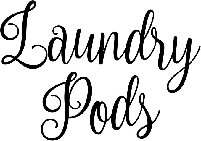 Laundry Pods 6w x 4h Label | Laundry Room Organization | Die Cut Vinyl Decal | Black Fancy Font (Sticker Only)