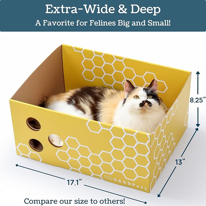5609PETS Cat Scratching Box, Extra Large Refillable Double-Sided Scratch Pad, No-Mess Cat Scratcher for Indoor Cats