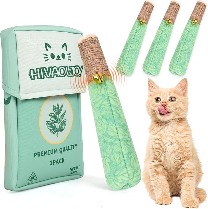 3 Pack Catnip Toys for Cats, Funny Kicker Cat Toys with Dental Rope & Jingle Bell, 100% Organic Catnip Catnip Toys, Bite-Resistant Chew Toy for Kitten Teething, Indoor Cat Toys