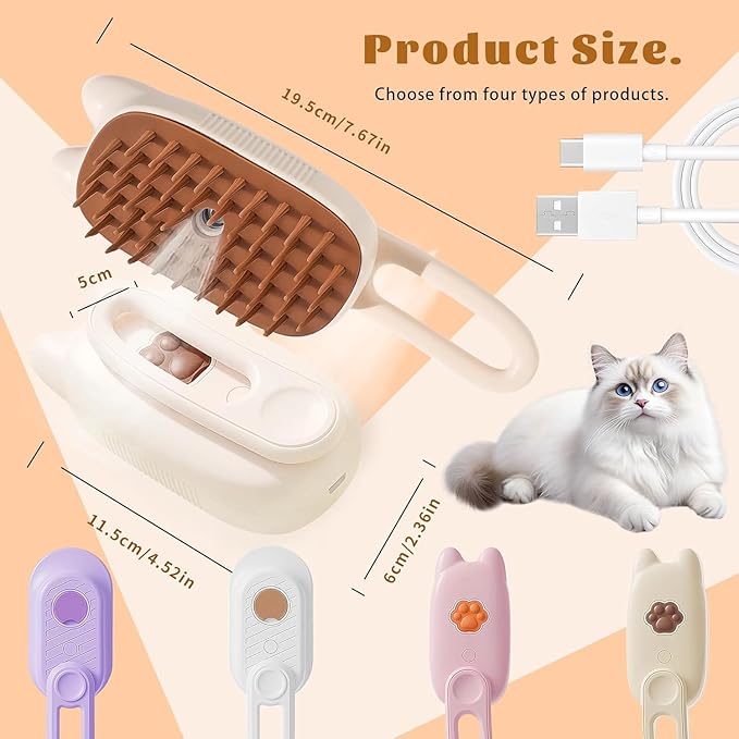 Cat Brush Cat Steam Brush Rechargeable Steamy Pet Grooming For Shedding, Water Spray Massage Brushs, Dog Hair Removal Self Cleaning Brushs Steamer Wet Spa Comb (Pink)
