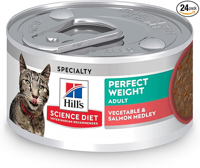 Hill's Science Diet Adult Perfect Weight Wet Cat Food, Vegetable & Salmon, 2.9 oz. Cans, 24-Pack