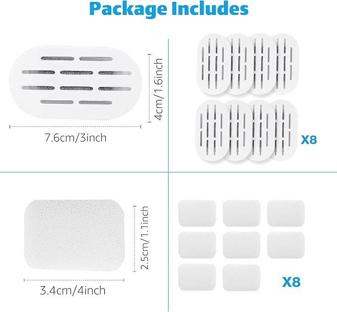 DOOOB Cat Water Fountain Filters, 16 Pack Cat Fountain Filter, Cat Fountain Replacement Filters for DOOOB Ceramic Cat Water Fountain, Pet Water Fountain Filters (8 Filters & 8 Sponges)