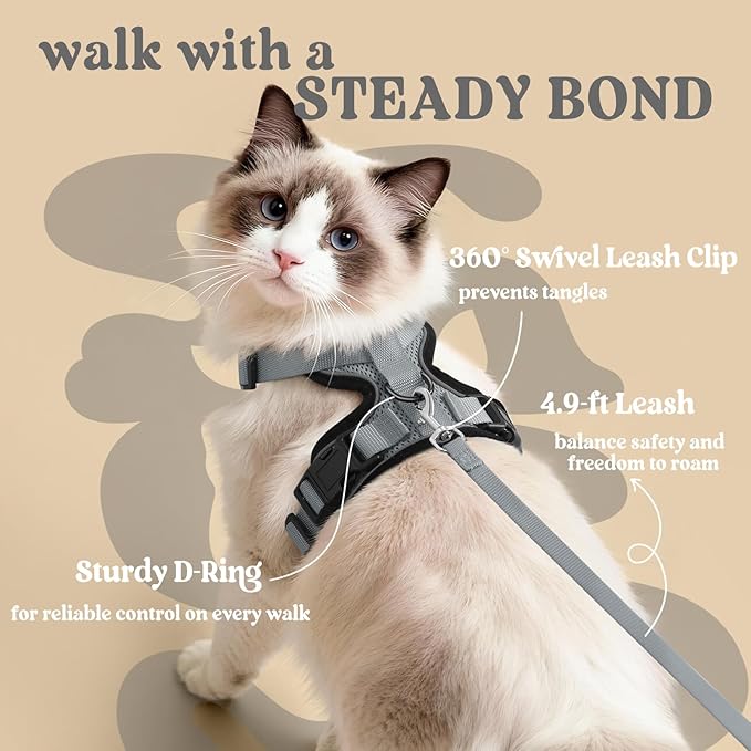 rabbitgoo Cat Harness and Leash for Walking, Escape Proof Soft Adjustable Vest Harnesses for Cats, Easy Control Breathable Reflective Strips Jacket, Grey, XS