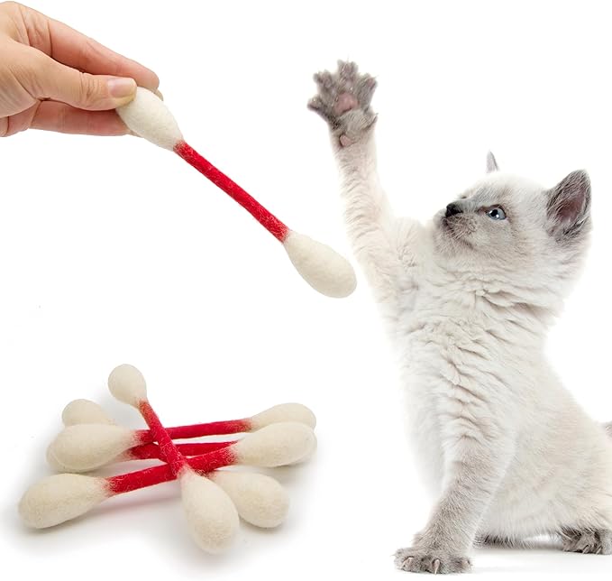 Glaciart One Swabs Cat Toys with Catnip - 6 Pk | Durable for Chew, Cute Cat Toys Interactive Kitty for Boredom, Exercise, & Play | Filled w/Organic Catnip for Anxiety & as Digestive Aid | Gift Idea