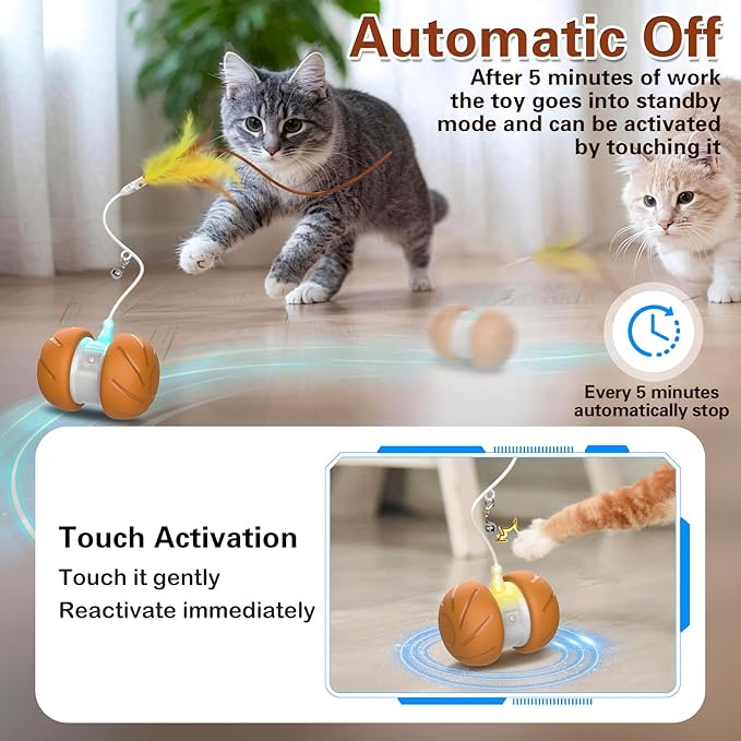 umosis Cat Toys for Bored Indoor Adult Cats,Interactive Flying Feather Teaser,Automatic Moving Robot Cat Toy,Touch Activated Kitten Toy,Rechargeable Cat Enrichment Exercise Toys