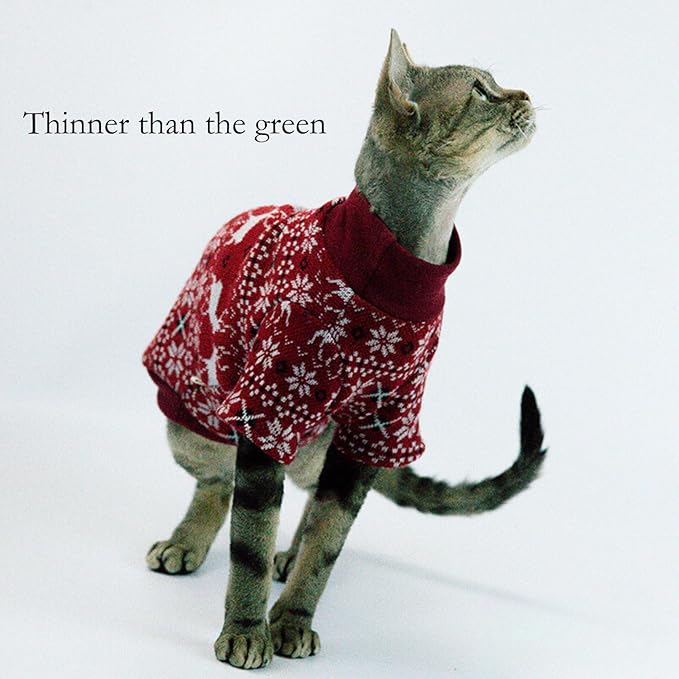 Cat Festive Sweater Pullover, Classic Soft Warm Christmas Clothes for Hairless Sphynx, Devon & All Indoor Kittens (Geometric,3XL)