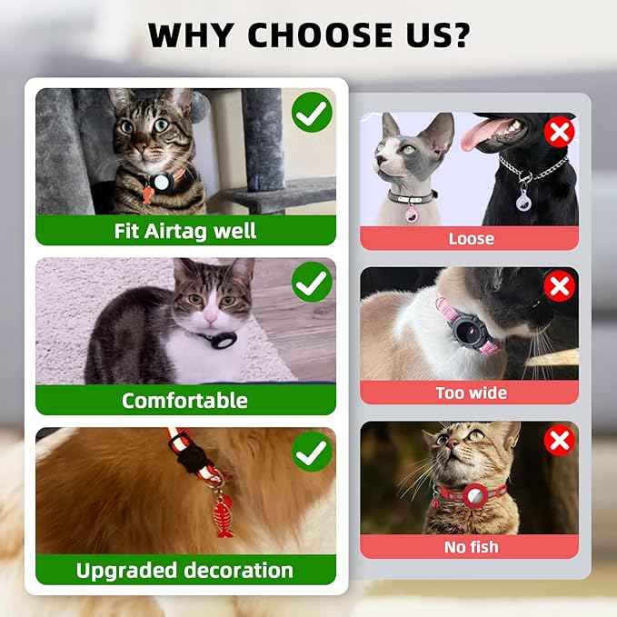 Airtag Cat Collar, Air tag Cat Collar with Bell and Safety Buckle in 3/8" Width, Reflective Collar with Waterproof Airtag Holder Compatible with Apple Airtag for Cat Dog Kitten Puppy (Pink)