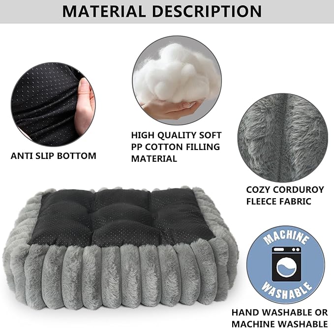 Rectangle Dog Bed for Small Dogs Washable Furry Puppy Beds,Orthopedic Soft Calming Warming Sleeping Cat Bed with Sides,Cozy Corduroy Fleece Square Pet Beds for Large Cat and Puppy,Warm Grey 20x19 Inch